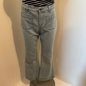 Halston jeans cropped wide leg pocket detail cotton blue size 4